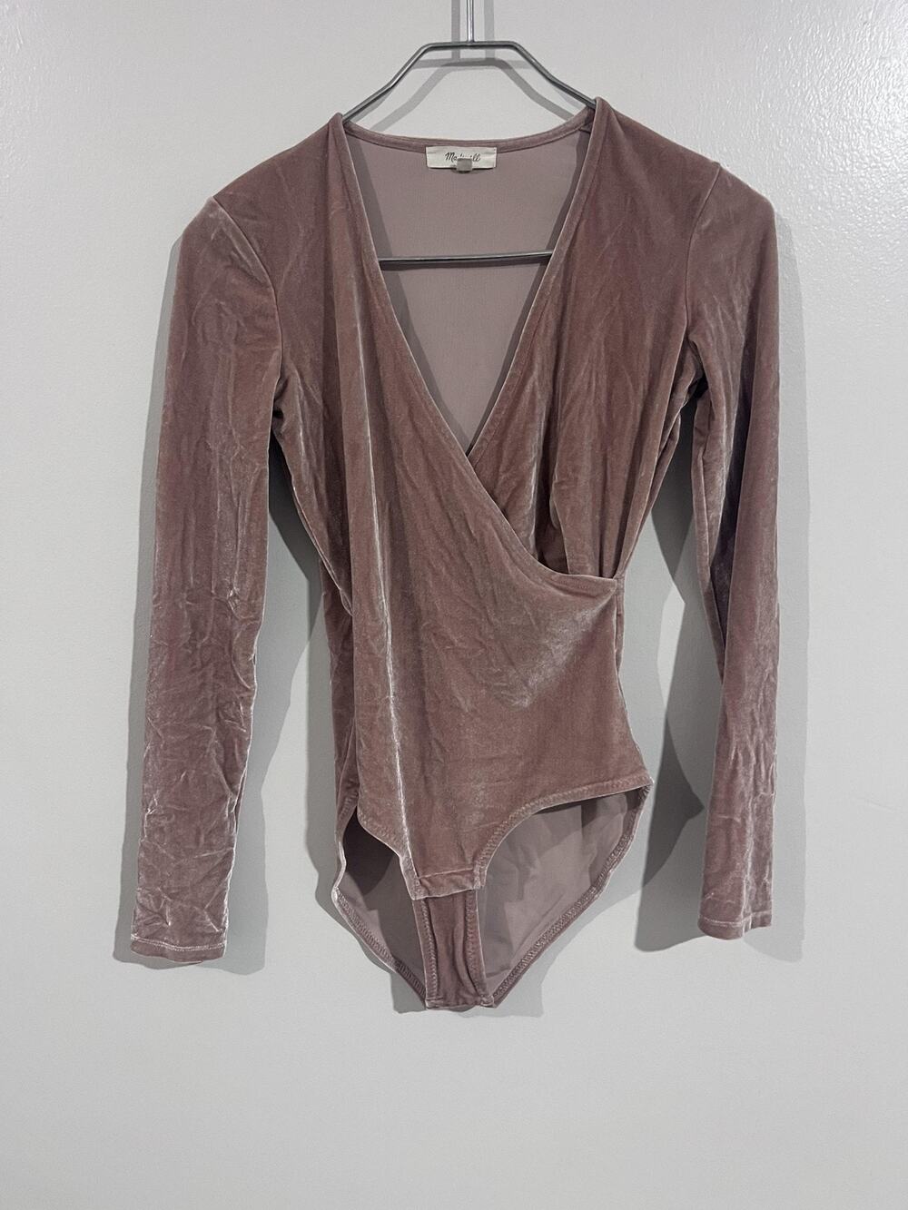 Madewell Bodysuit Womens 2XS Pink Velvet One Piece High Leg Plunge Lined Stretch